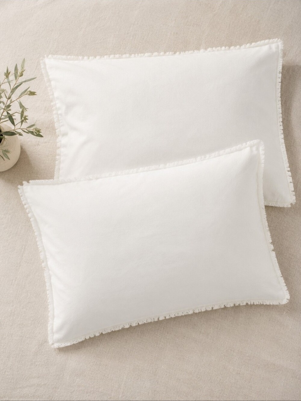 Casaluna King Linen Blend Pillow Shams White Fringe Trim Hidden Zipper Set of 2